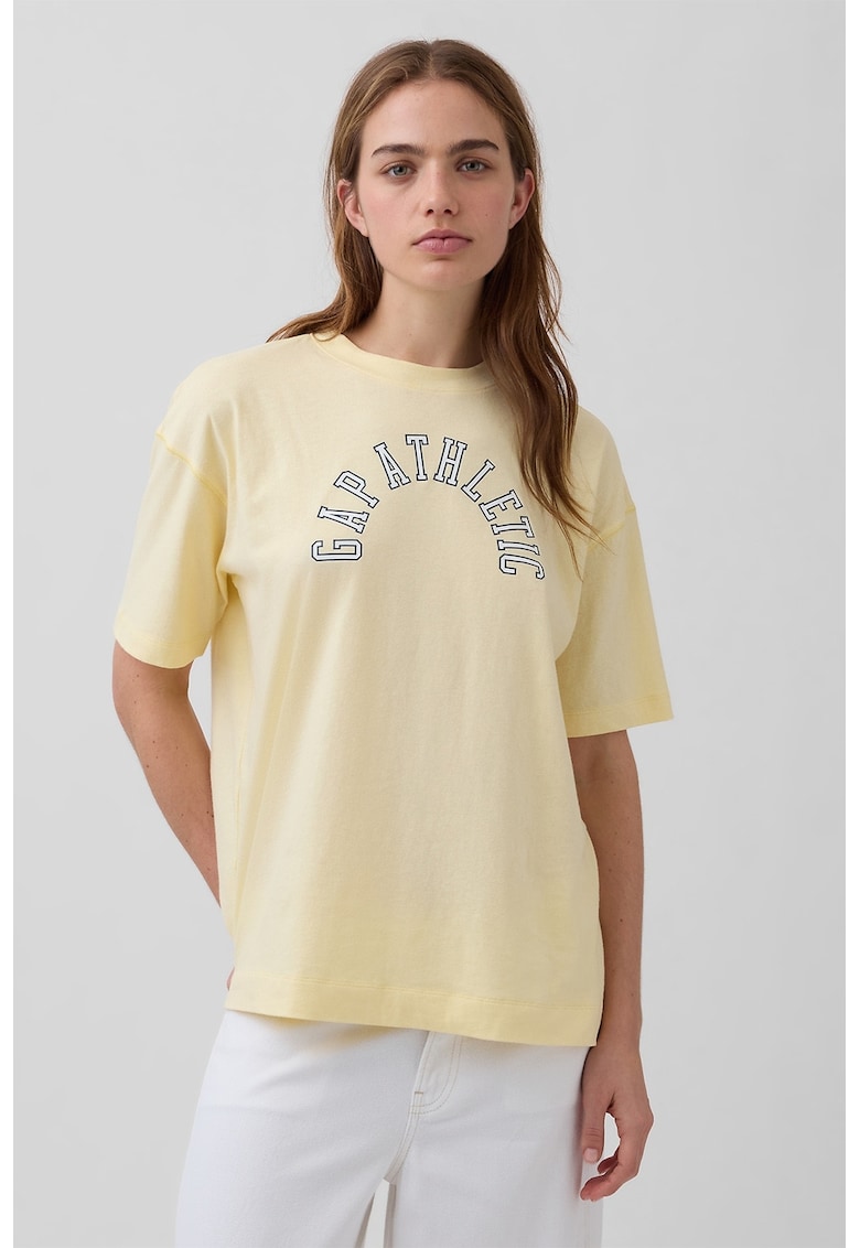 Tricou supradimensionat din bumbac organic cu imprimeu logo - Galben