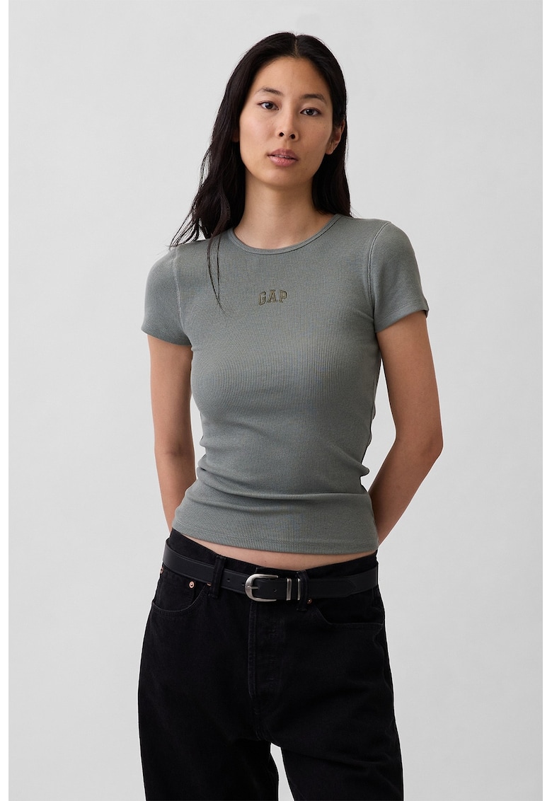 Tricou slim fit din amestec de modal cu logo brodat - Verde feriga