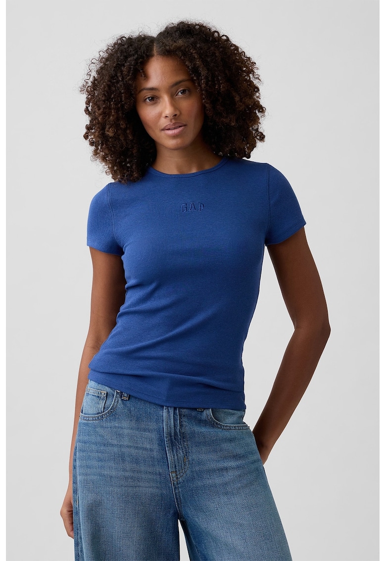 Tricou slim fit din amestec de modal cu logo brodat - Bleumarin