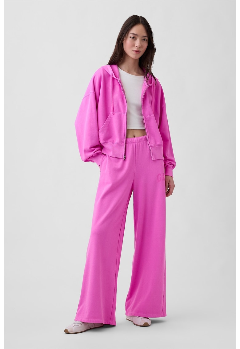 Pantaloni de trening cu croiala ampla si buzunare laterale - Roz neon