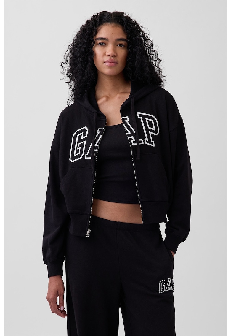 Hanorac cu fermoar si imprimeu logo - Negru