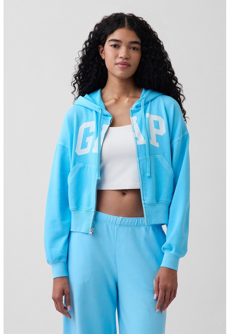 Hanorac cu fermoar si imprimeu logo - Albastru glaciar