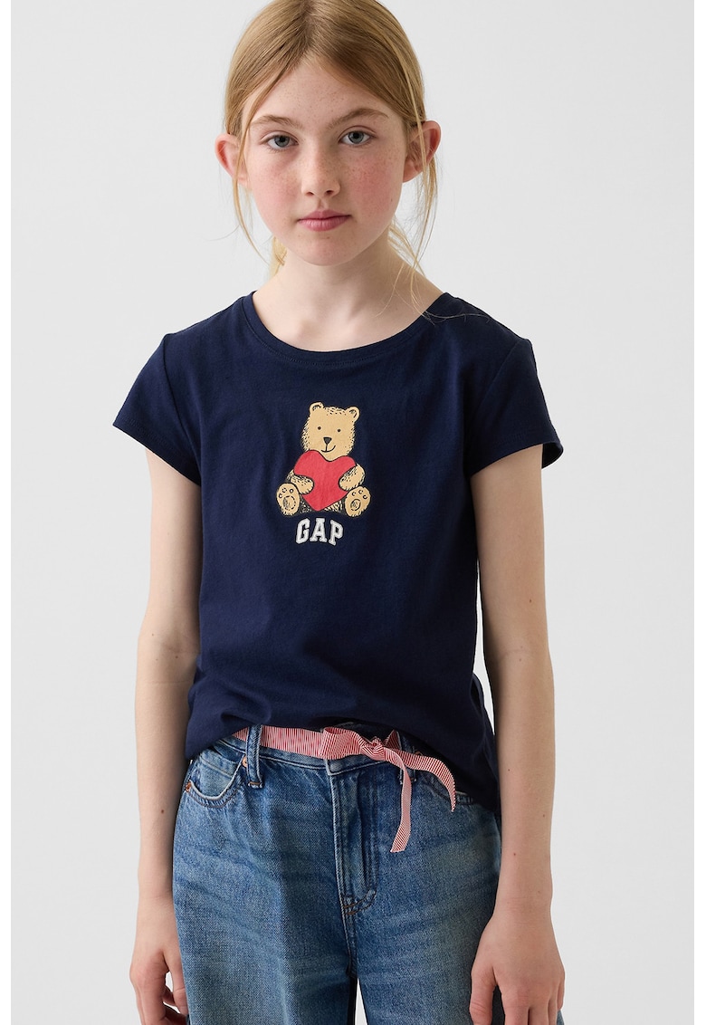 Tricou din bumbac cu imprimeu logo - Albastru ultramarin