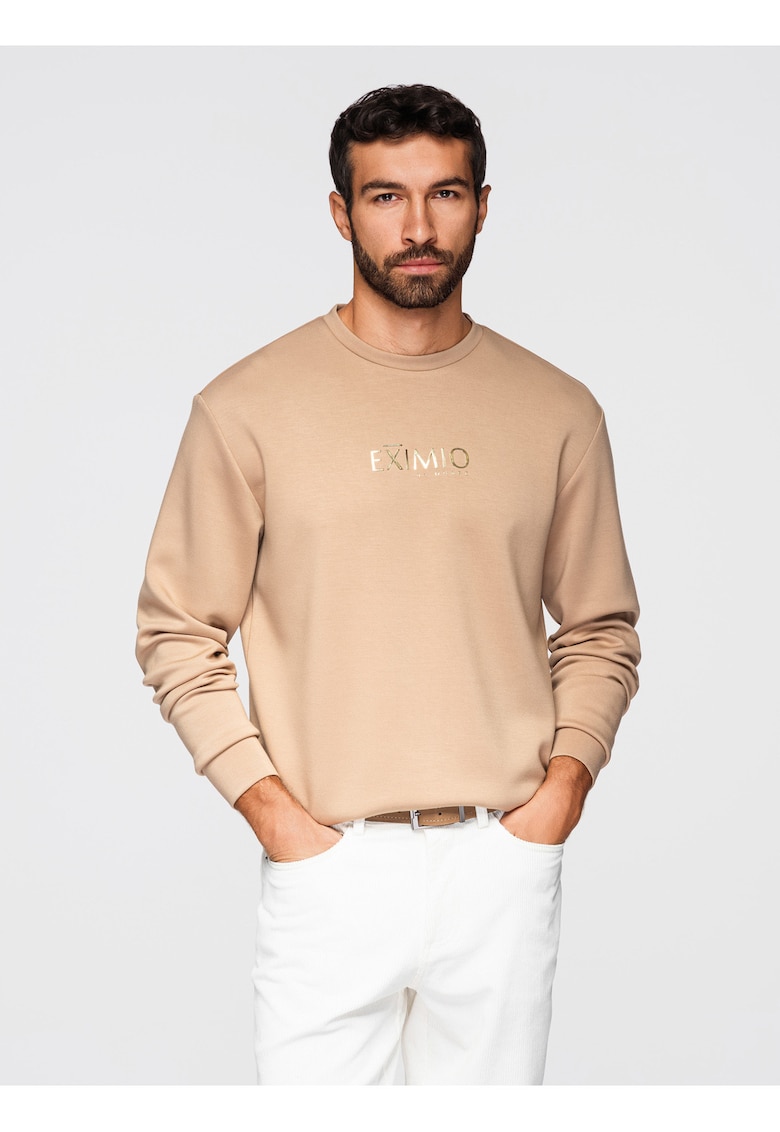 Bluza cu imprimeu lucios pe piept OM-SNBC-0199 - Bej