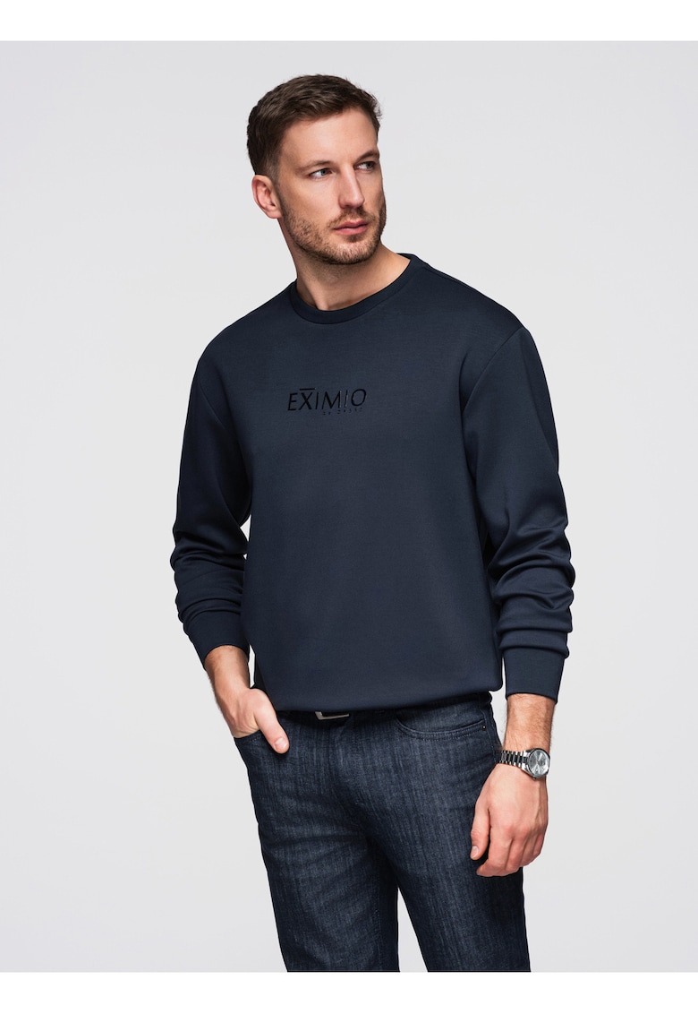 Bluza cu imprimeu lucios pe piept OM-SNBC-0199 - Albastru inchis