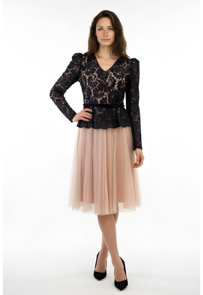 Rochie din dantela si tul cu aspect 2 in 1 Gemma - Negru/Bej
