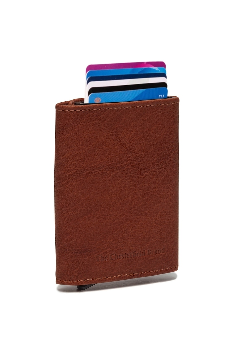 Portofel carduri unisex piele naturala - Paris - - Coniac