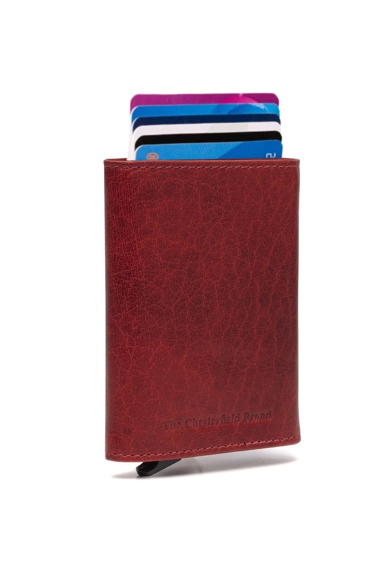Portofel carduri unisex piele naturala - Paris - - Rosu