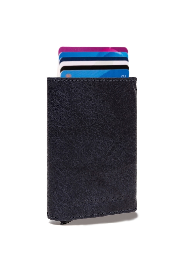 Portofel carduri unisex piele naturala - Paris - - Bleumarin