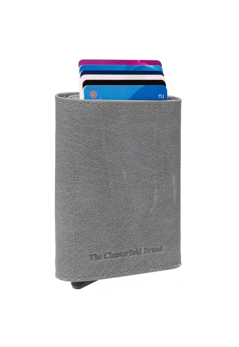 Portofel carduri unisex piele naturala - Paris - - Gri