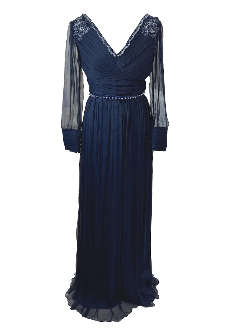 Rochie maxi din matase cu detalii brodate Jacqueline - Bleumarin
