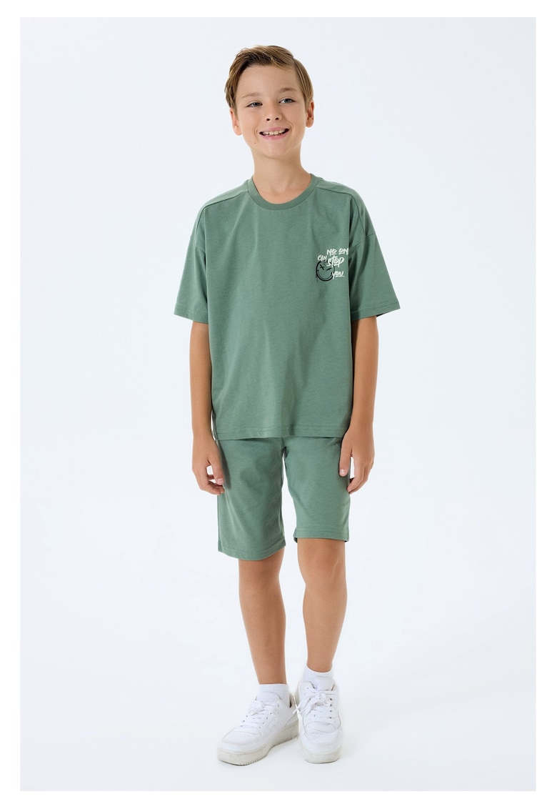 Set doua piese cu tricou si pantaloni scurti - pentru baieti - Verde inchis