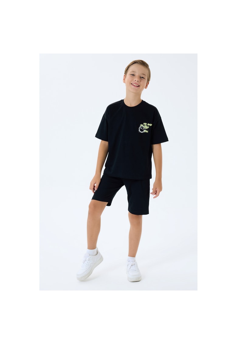 Set doua piese cu tricou si pantaloni scurti - pentru baieti - Negru