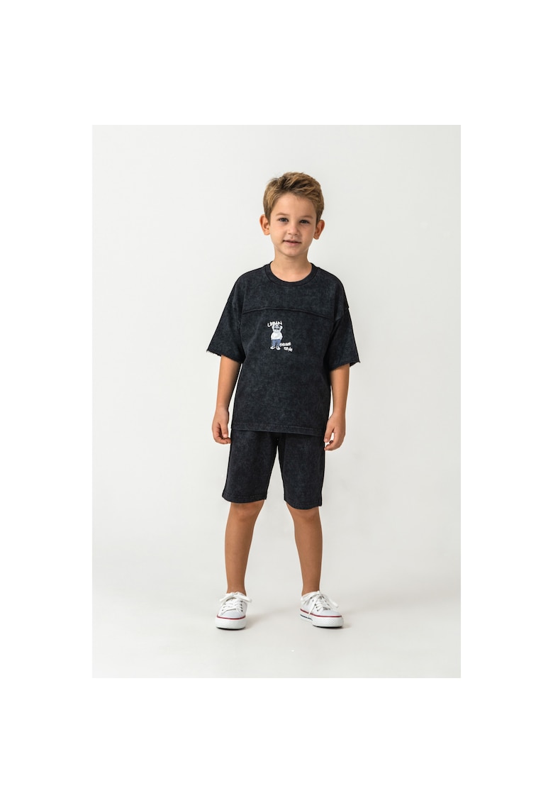 Set doua piese cu tricou si pantaloni scurti - pentru baieti - Negru