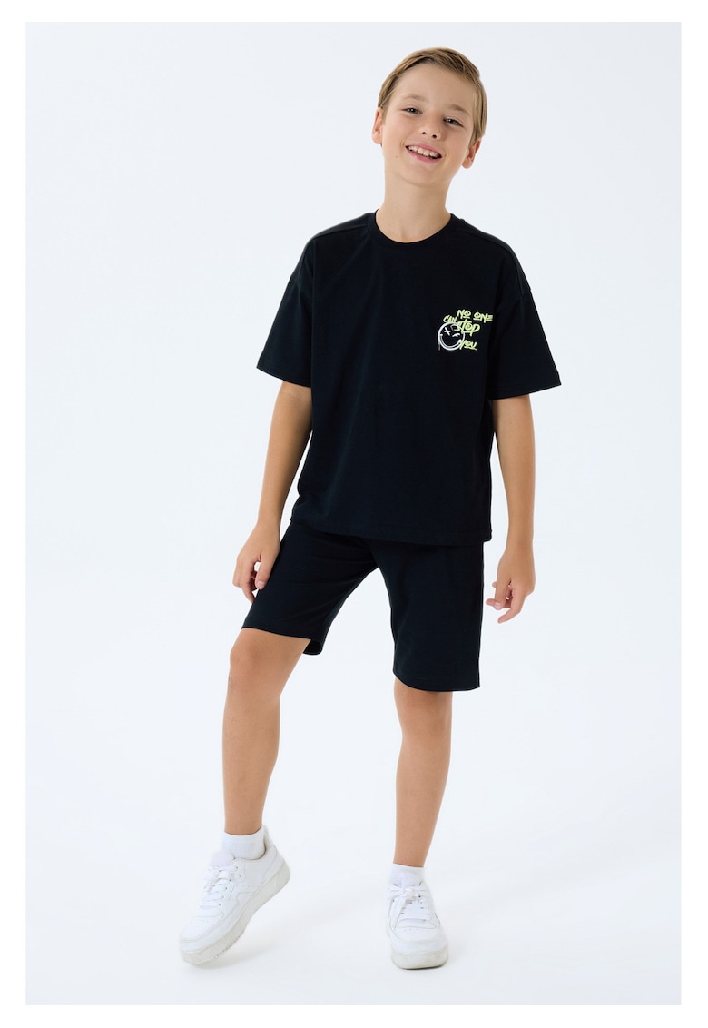 Set doua piese cu tricou si pantaloni scurti - pentru baieti - Negru