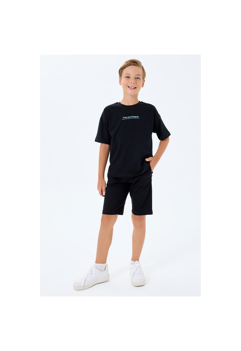 Set doua piese cu tricou si pantaloni scurti - pentru baieti - Negru