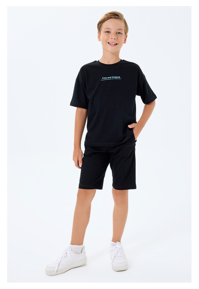 Set doua piese cu tricou si pantaloni scurti - pentru baieti - Negru