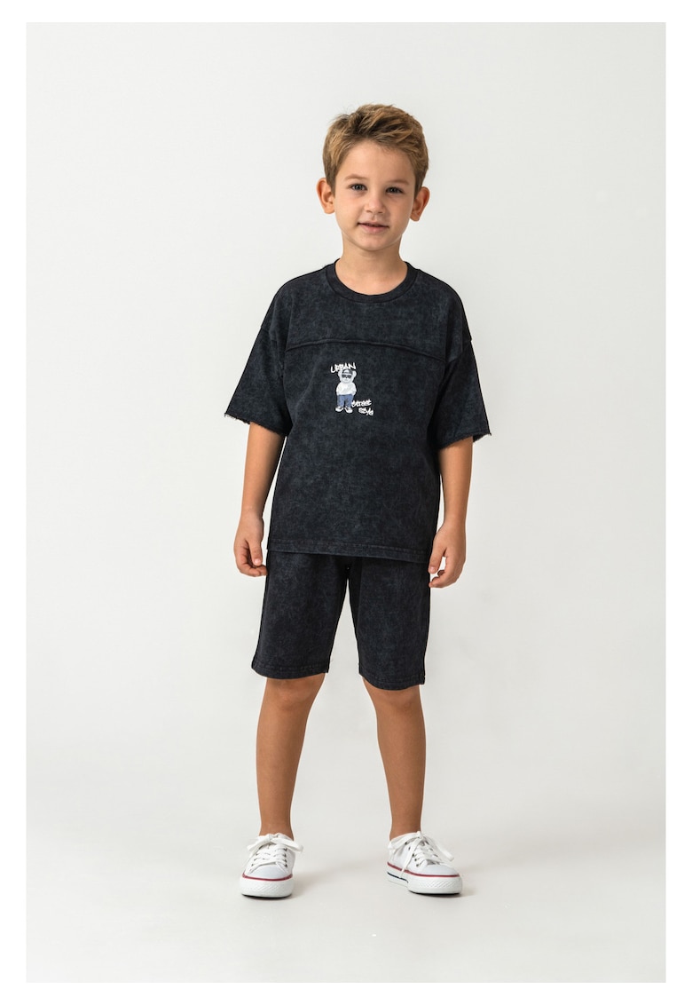 Set doua piese cu tricou si pantaloni scurti - pentru baieti - Negru