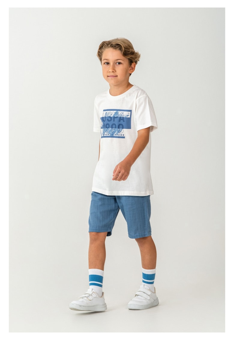 Set doua piese cu tricou si pantaloni scurti - pentru baieti - Bej - Alb