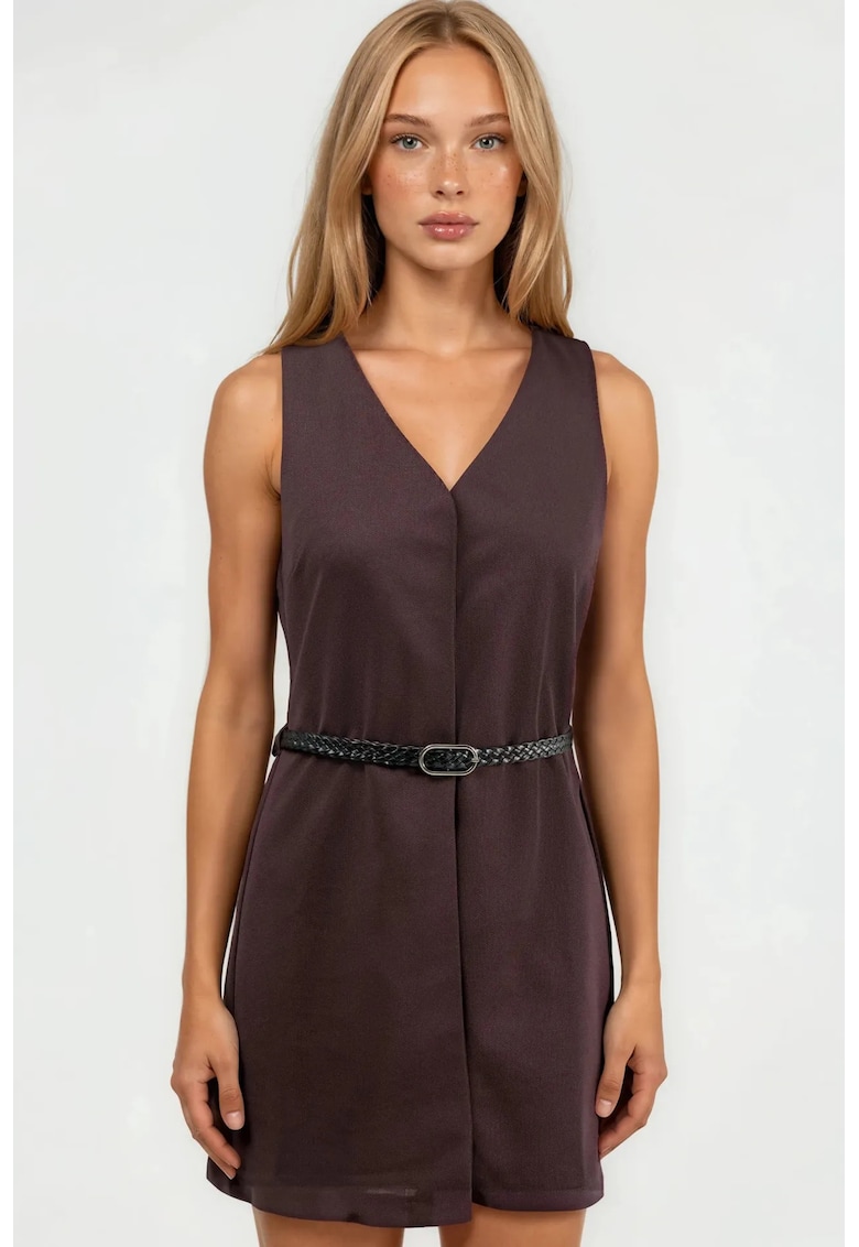 Rochie Mini - Decolteu in V - Maro - Maro inchis