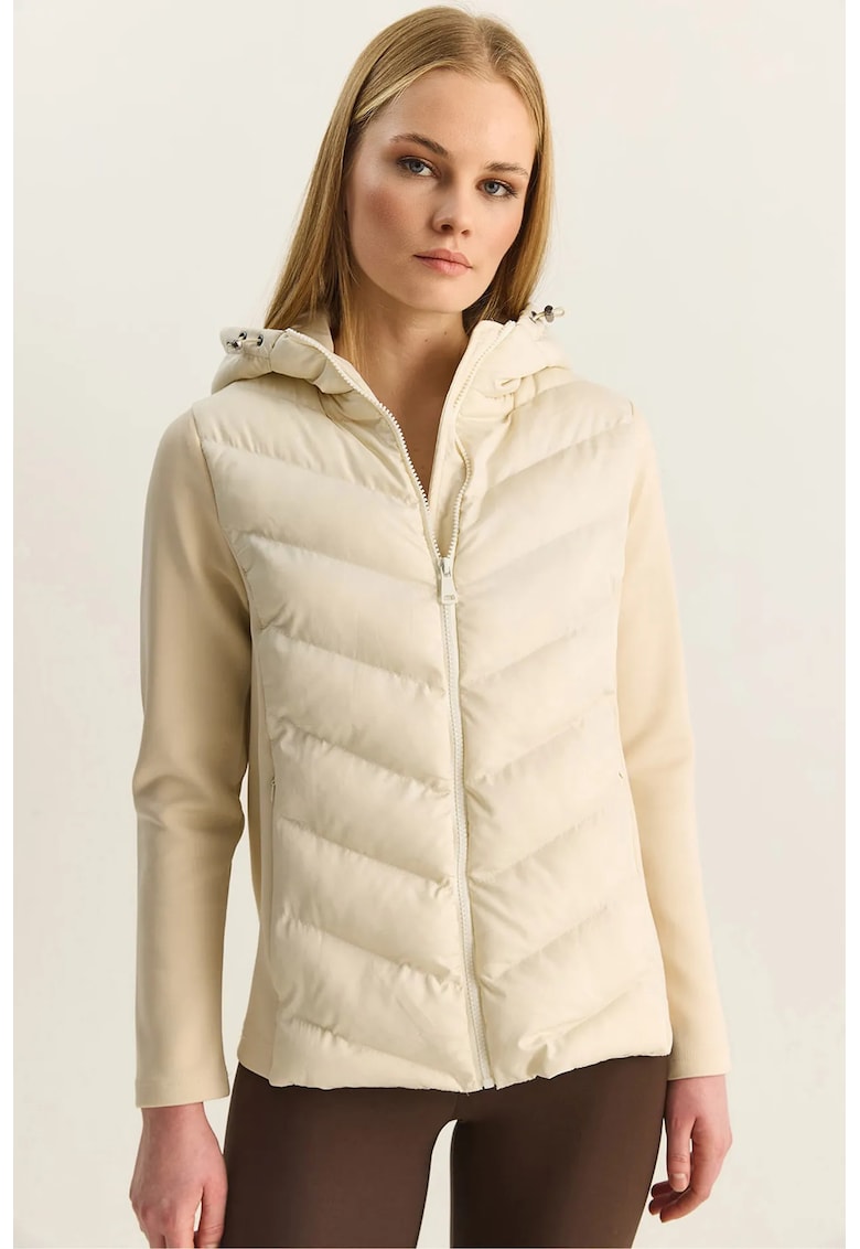 Geaca - gluga - bej natural - textil - Bej Natural