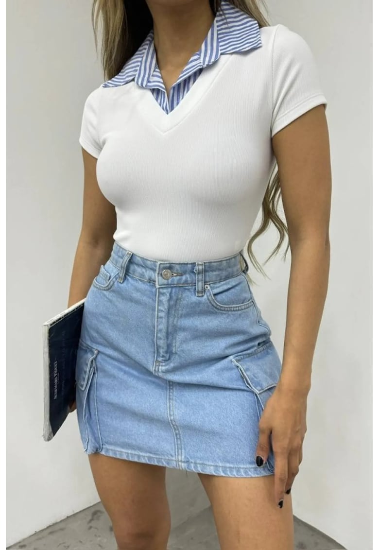 Bluza dama - slim fit - alb - bumbac|poliester