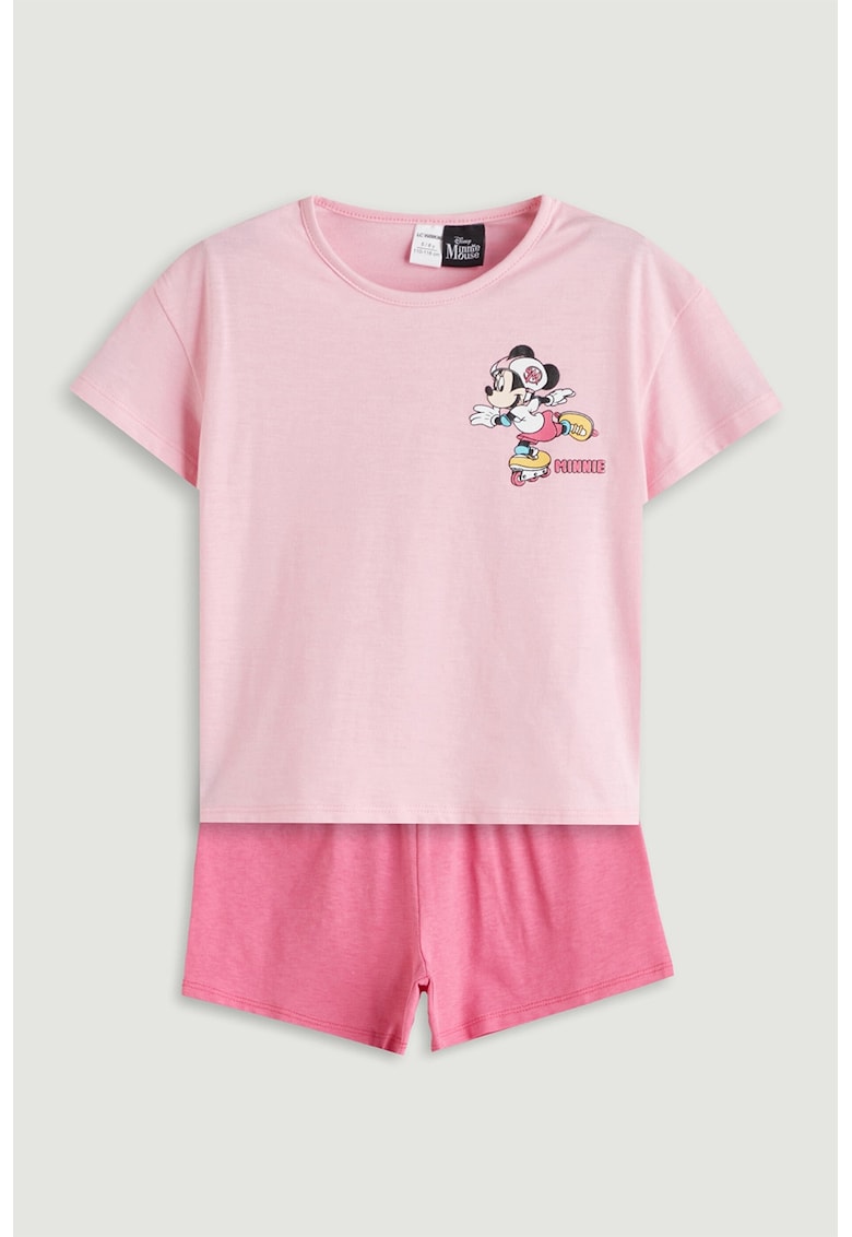Set de tricou si pantaloni scurti din bumbac cu imprimeu cu Minnie Mouse - 2 piese - Fucsia - Roz pastel -