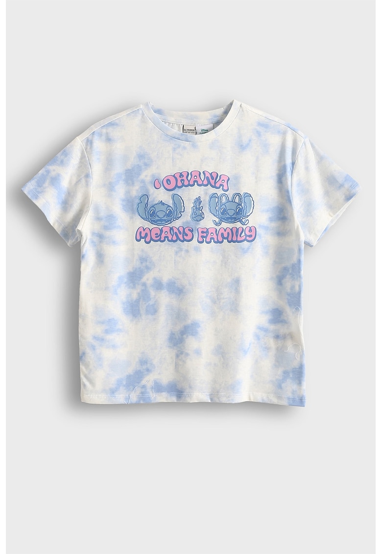 Tricou din amestec de bumbac cu model tie-dye - Albastru pastel/Alb murdar
