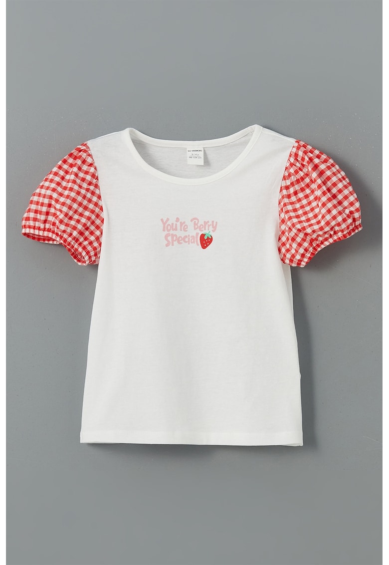 Tricou cu imprimeu text - Coral/Alb murdar