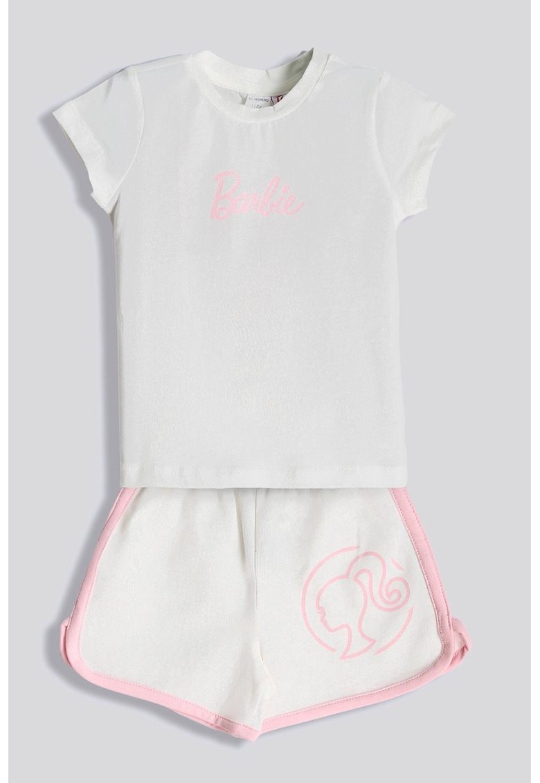 Set de tricou si pantaloni scurti - Roz pastel/Alb murdar
