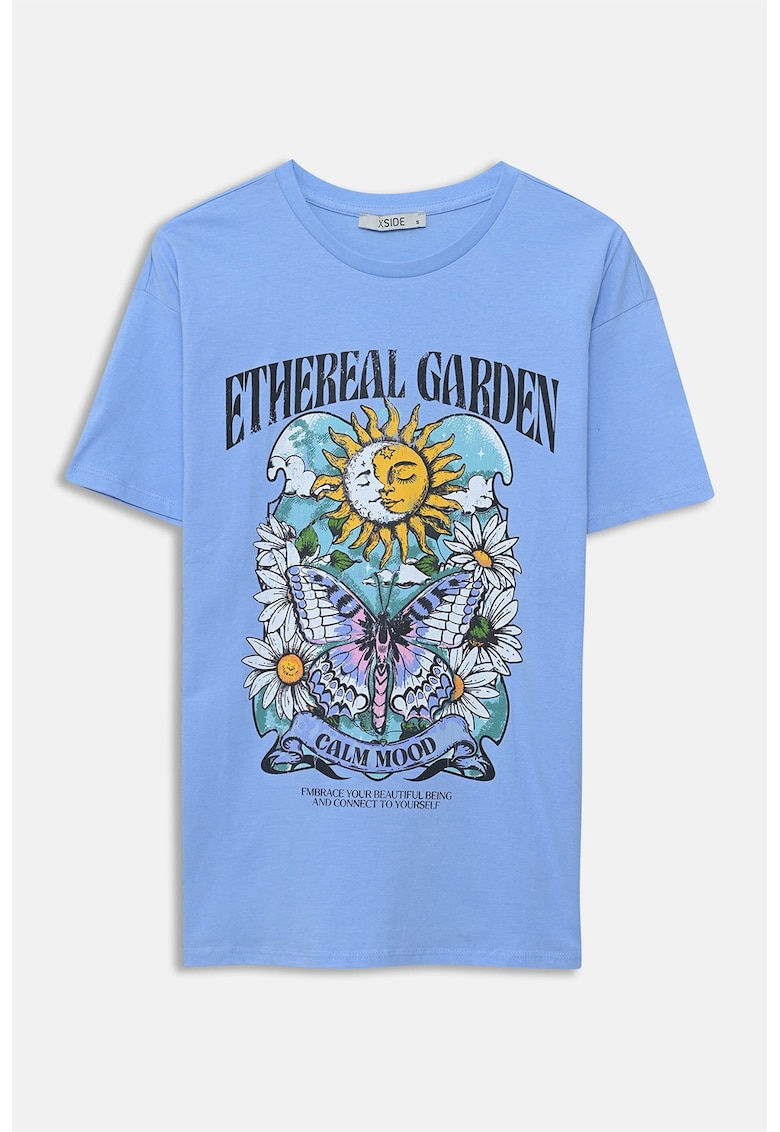 Tricou cu imprimeu grafic - Negru/Portocaliu/Albastru lavanda
