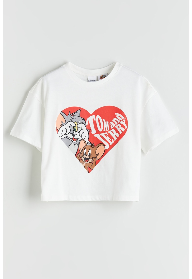 Tricou din bumbac cu Tom And Jerry - Rosu/Alb murdar