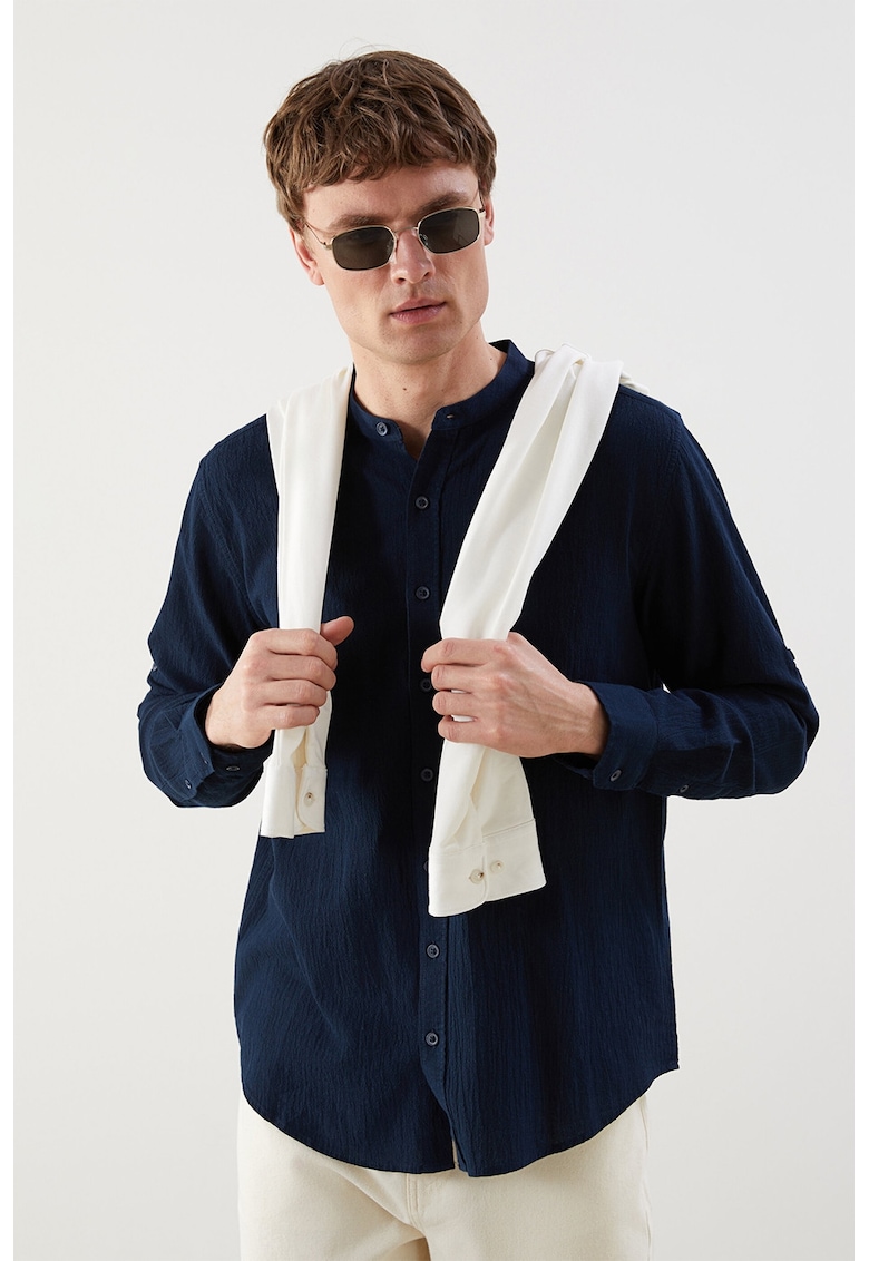 Camasa slim fit cu guler Mao - Bleumarin