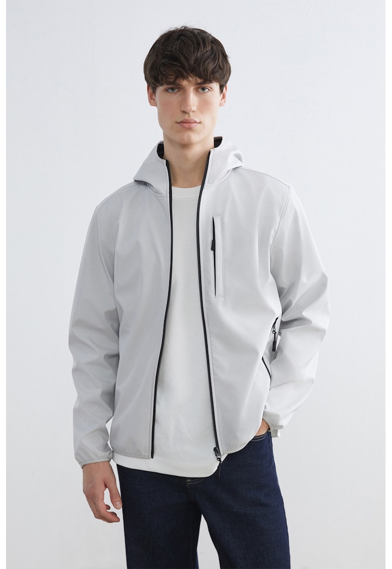 Jacheta softshell cu gluga - Gri deschis