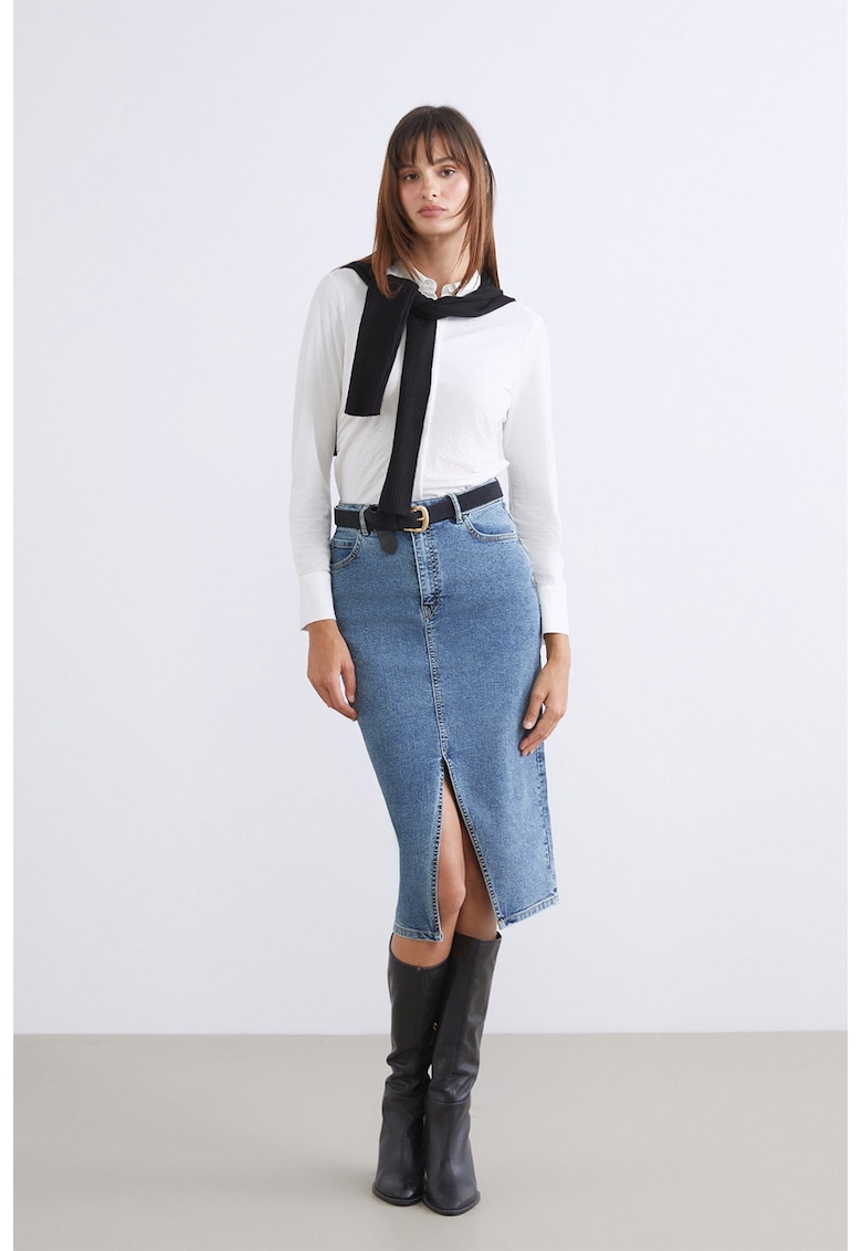 Fusta midi din denim - Albastru