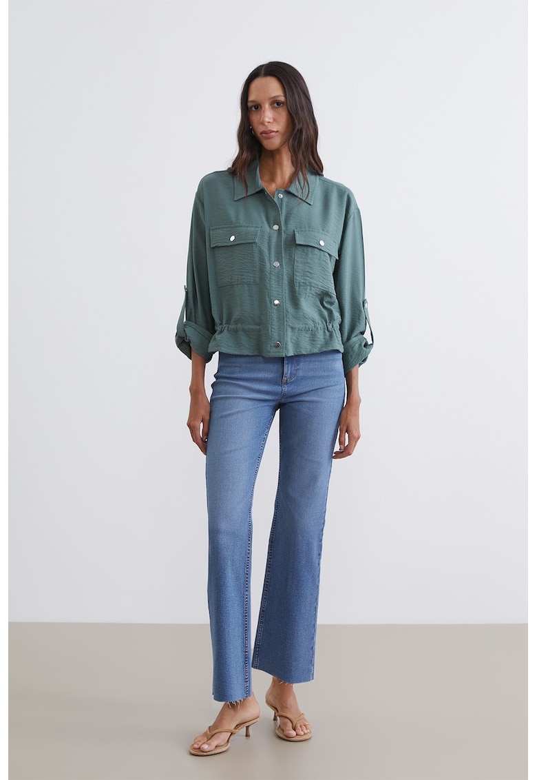 Blugi crop evazati cu croiala kick - Albastru