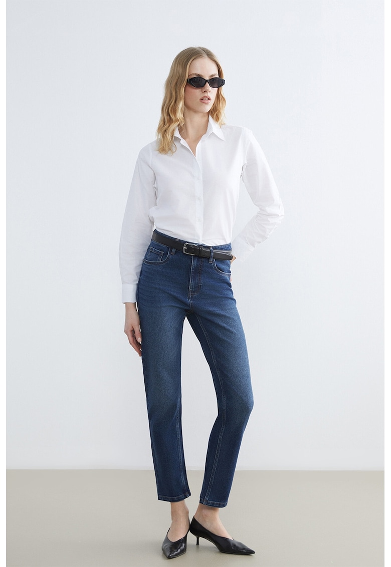 Blugi crop cu croiala dreapta - Albastru inchis