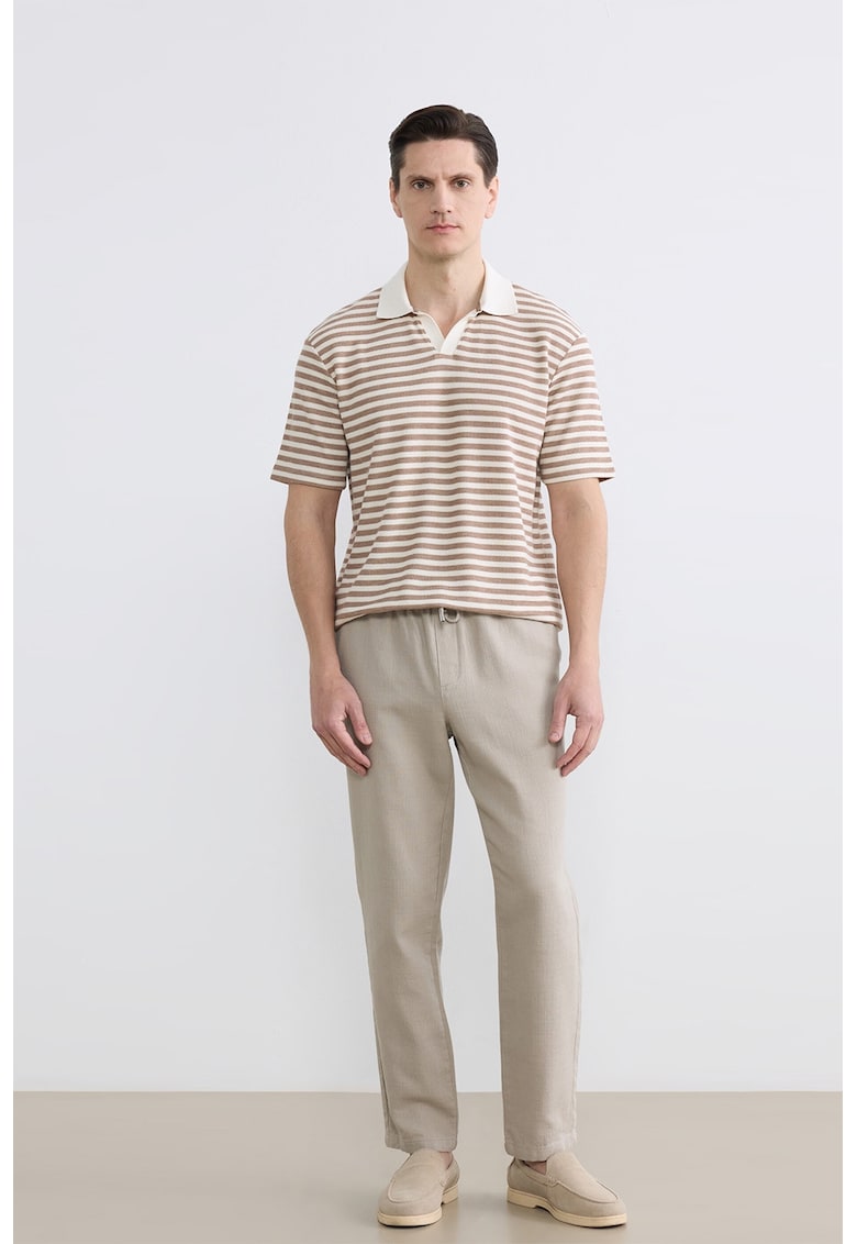 Pantaloni de bumbac cu talie ajustabila - Alb murdar