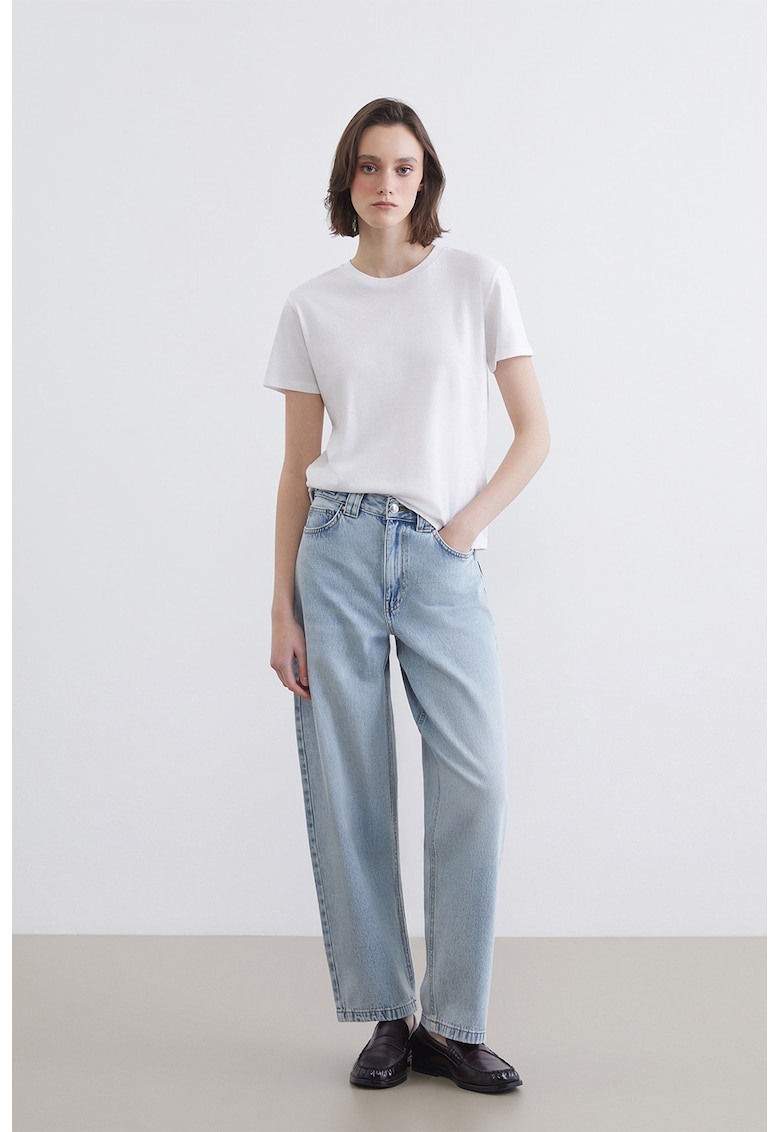 Blugi cu croiala baggy si talie inalta - Albastru pastel