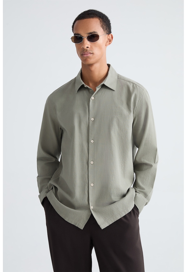 Camasa relaxed fit din bumbac - Verde sparanghel