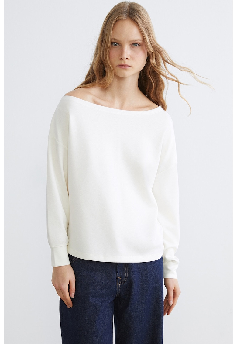 Bluza de trening lejera cu decolteu barcuta - Alb