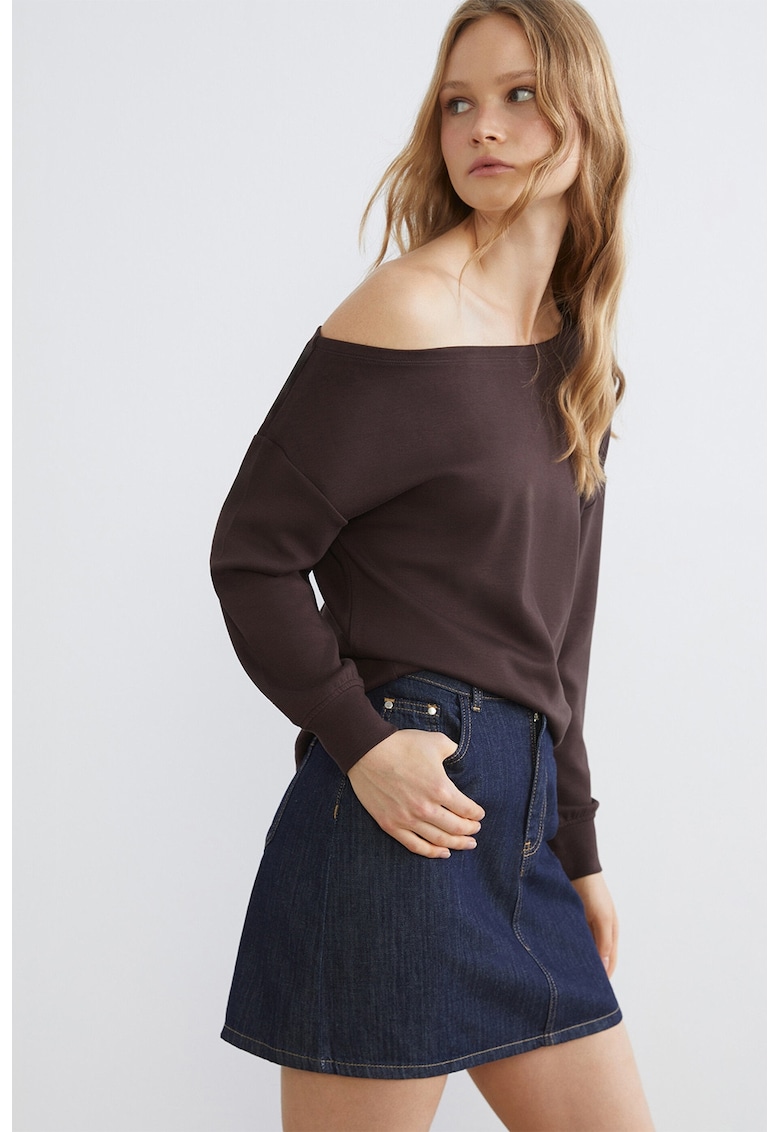 Bluza de trening lejera cu decolteu barcuta - Maro inchis