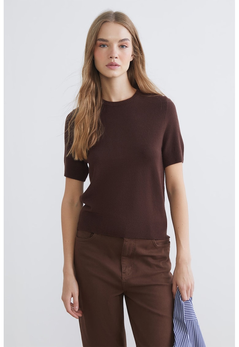 Pulover cu maneci scurte - Maro cognac