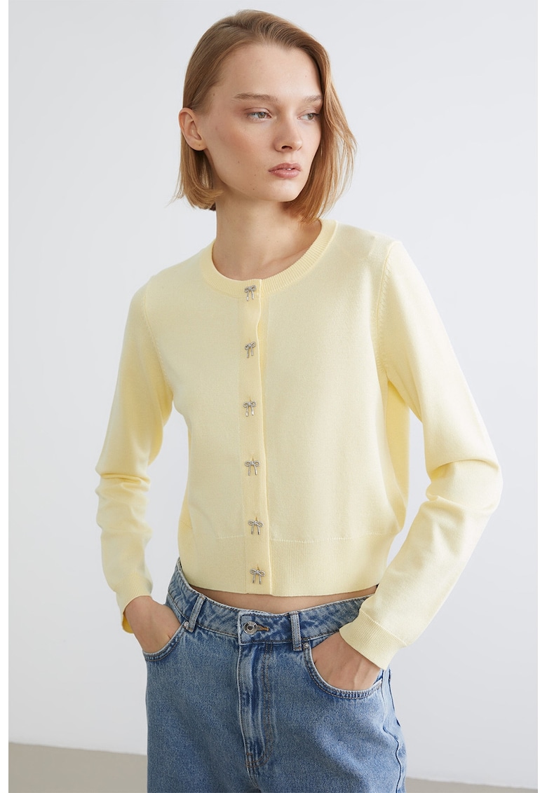Cardigan slim fit cu nasturi in forma de funda - Galben pal