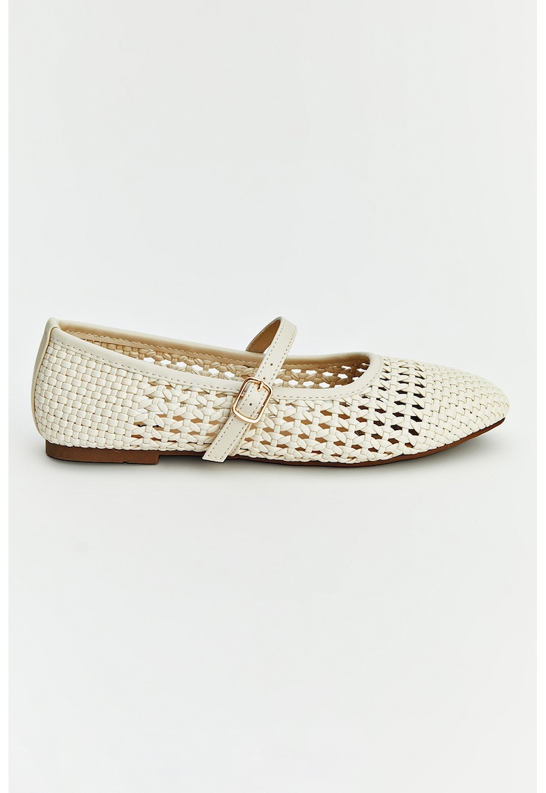 Balerini Mary-Jane cu model cu perforatii - Alb fildes/Bej deschis