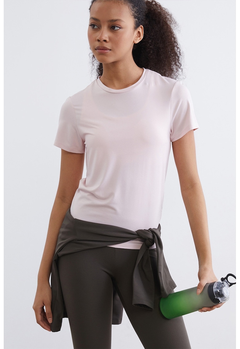 Tricou uni cu decolteu la baza gatului - Roz pastel