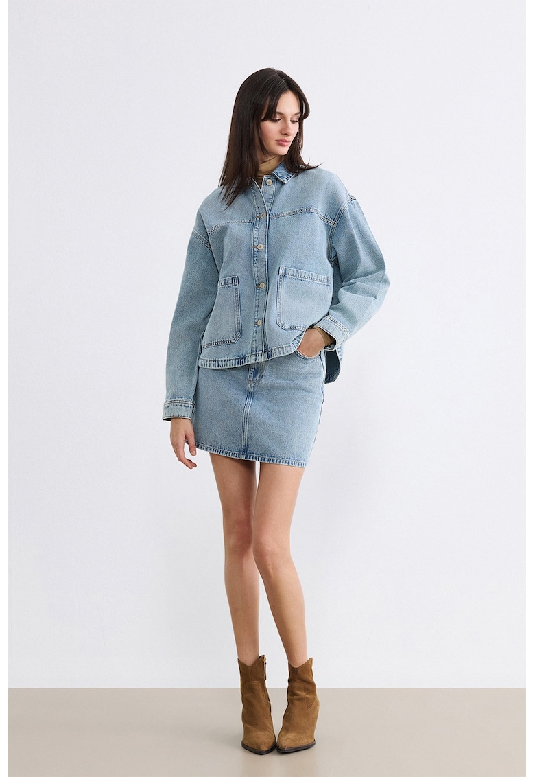 Fusta mini din denim - Albastru prafuit
