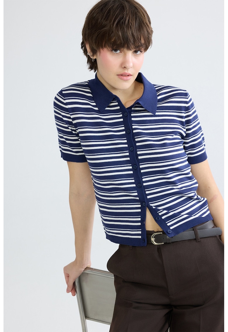 Cardigan slim fit cu nasturi si model in dungi - Violet/Alb optic