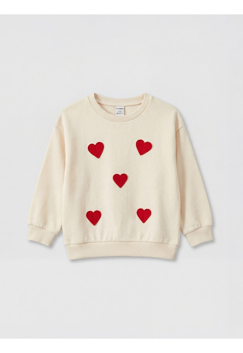 Bluza de trening lejera cu imprimeu cu inimi - Maro camel/Rosu vermillion