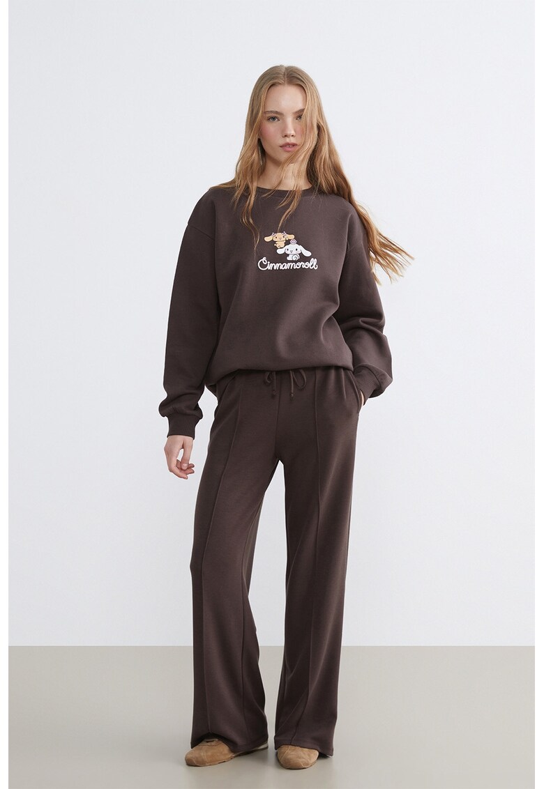 Bluza de trening din amestec de bumbac cu imprimeu grafic - Maro inchis/Roz pastel/Portocaliu pal/Alb optic